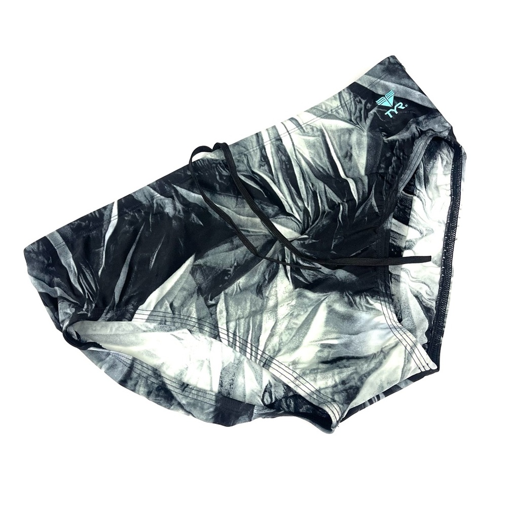 NEW TYR Allover Print Racer Swim Brief Gray and Black Men's Sz 38